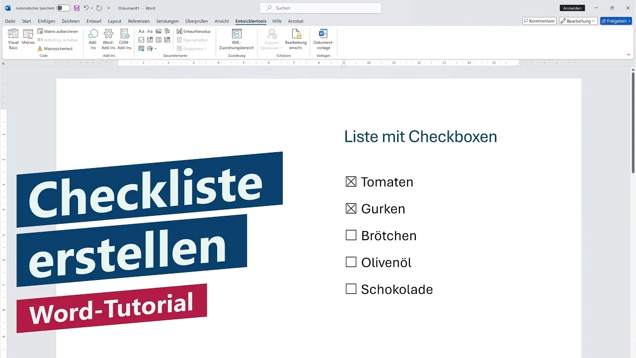 Checkliste erstellen (zum Ausdrucken oder digitalen Ausfüllen) – Word-Tutorial