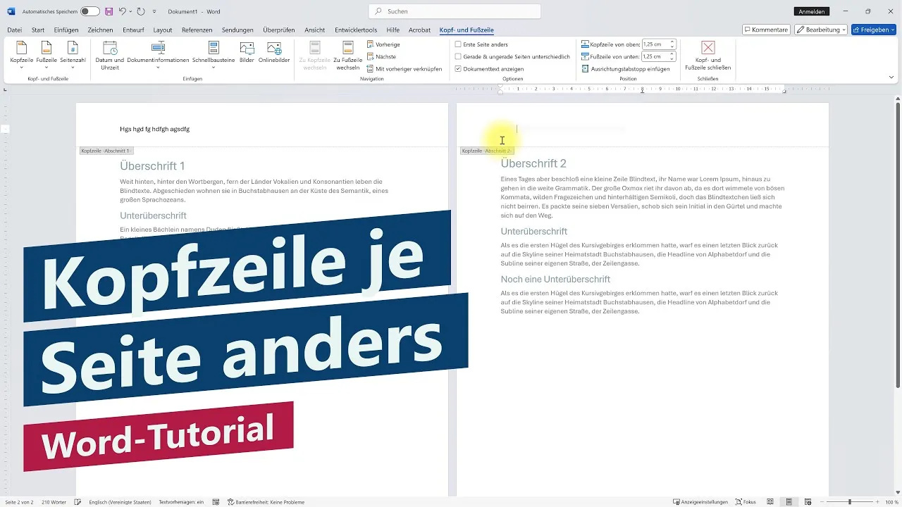 Kopfzeile für jede Seite unterschiedlich (geht auch mit Fußzeile) – Word-Tutorial