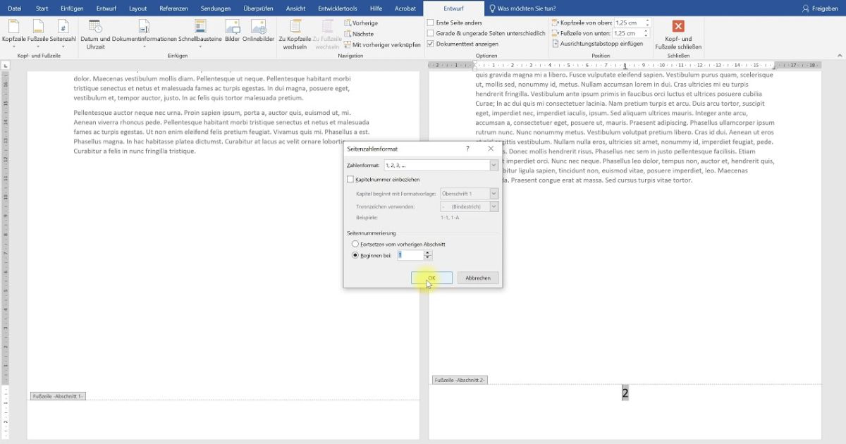 Seitenzahlen Ab Seite 2 Mit 1 Beginnen – Word-Tutorial